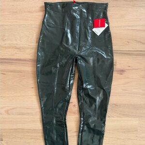 SPANX faux leather green leggings M NWT